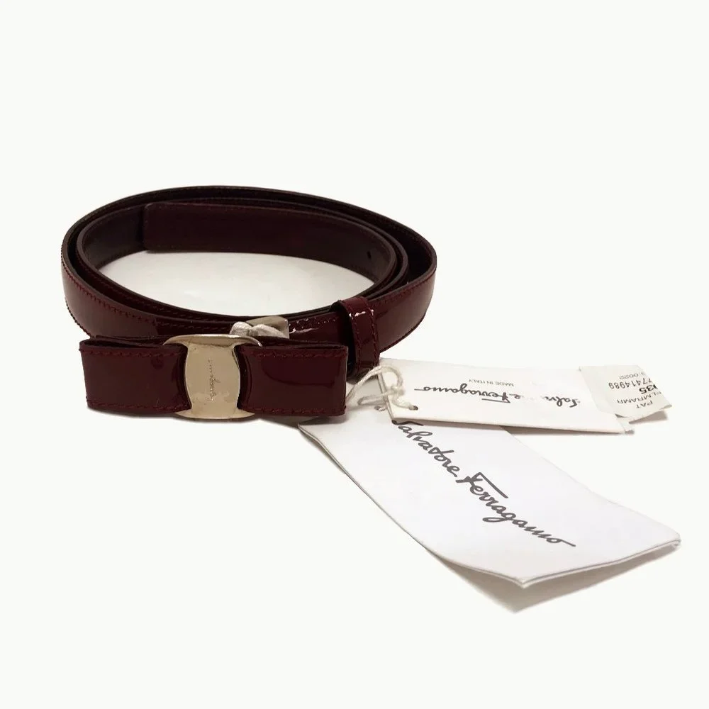 Salvatore Ferragamo Bordeaux Patent Leather Belt Size XL NWT